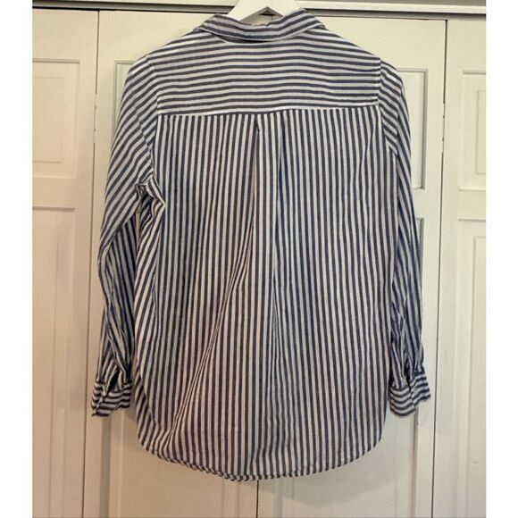 H&M classic blue cotton striped button down blouse 8 - Picture 3 of 8
